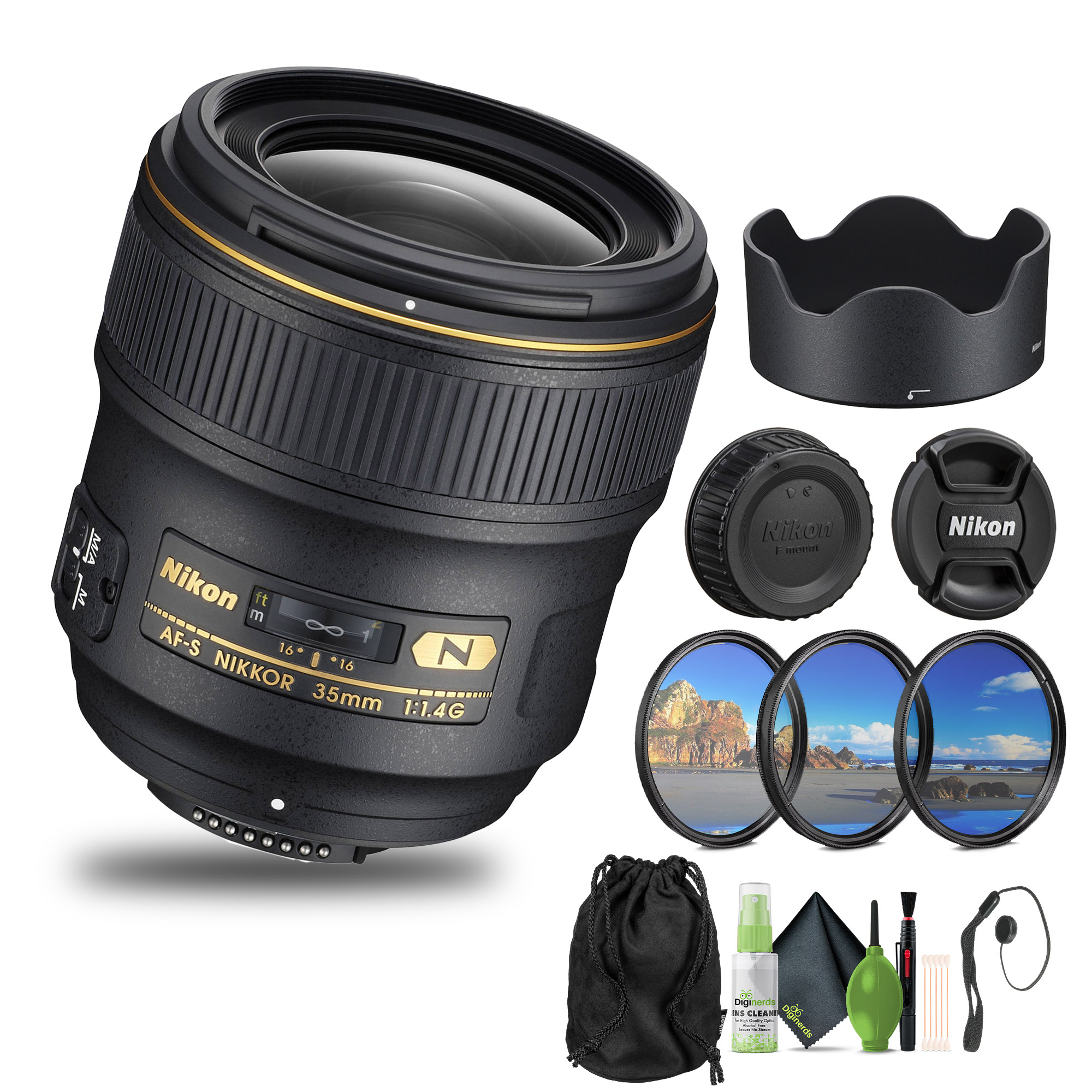 Nikon AF-S NIKKOR 35mm f/1.4G Lens with Filter Kit and Bundle and