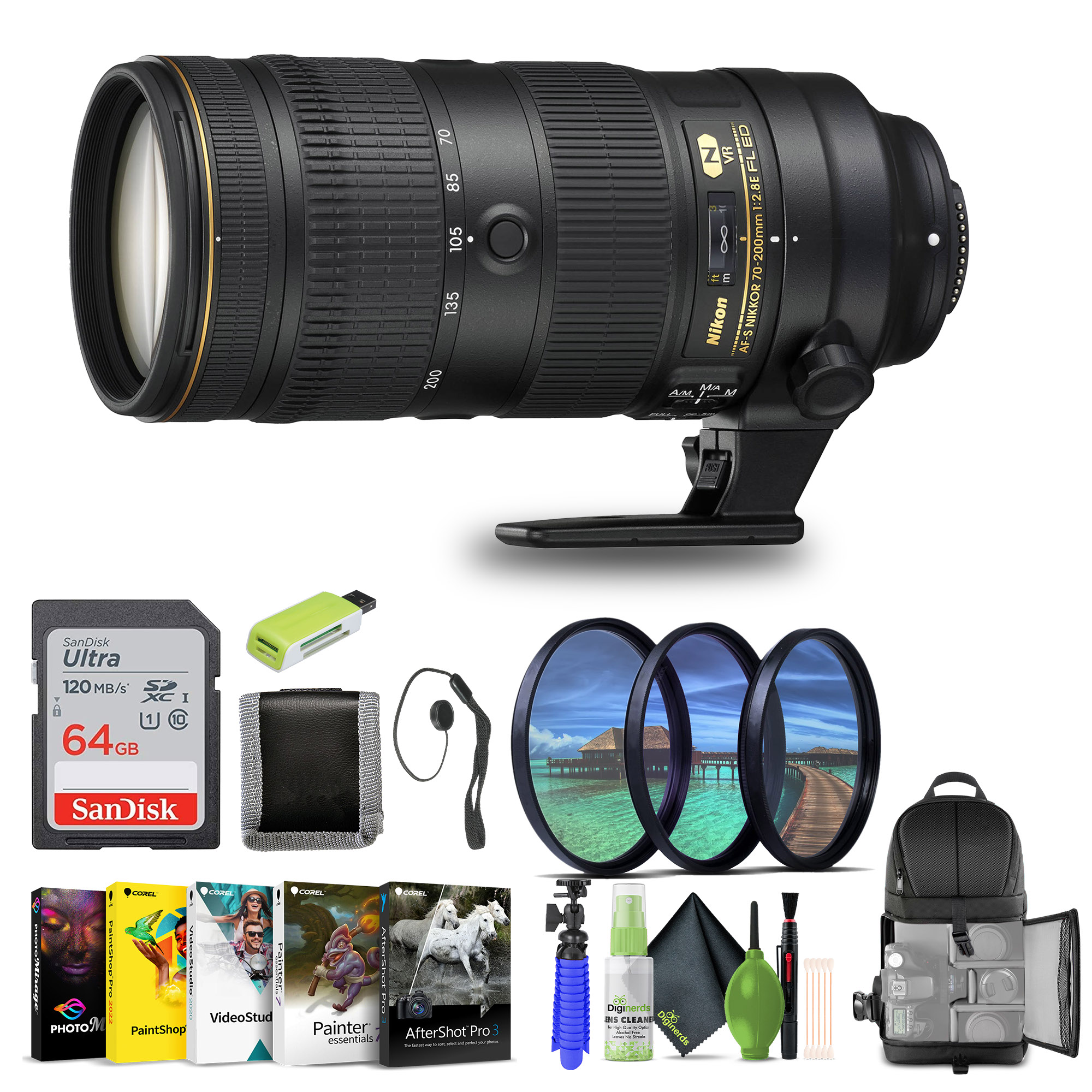 Nikon AF-S NIKKOR 70-200mm f/2.8E FL ED VR Lens with Filter Kit